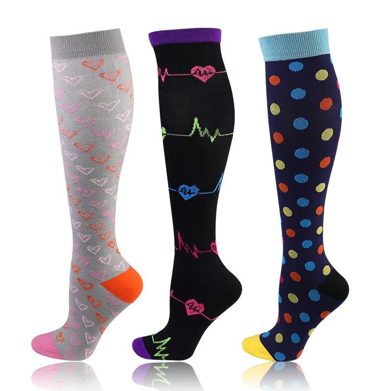 58 Styles 3 Pairs/Pack Compression Socks Knee High 30MmHg  Women Men Sports Socks Edema Diabetes Varicose Veins Running Socks Quick Pick Grocers