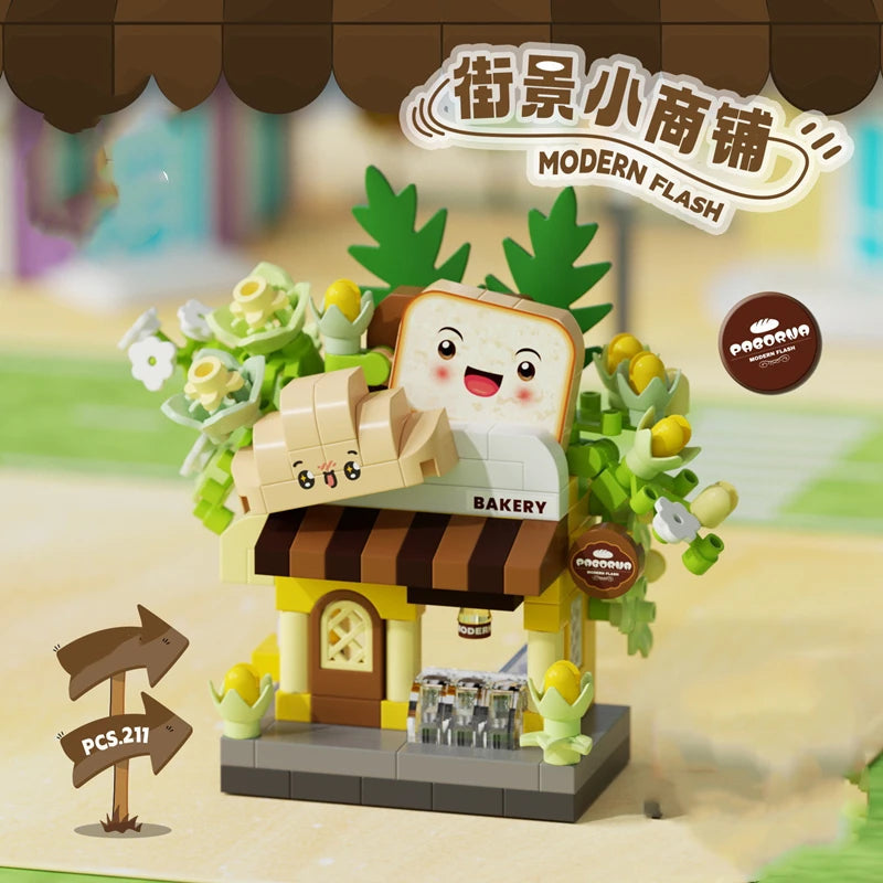 Library Candy Store Street View Coffee Pet Bread Flower Hamburger Small Shop City Building Blocks Fun Street Store Toys Quick Pick Grocers
