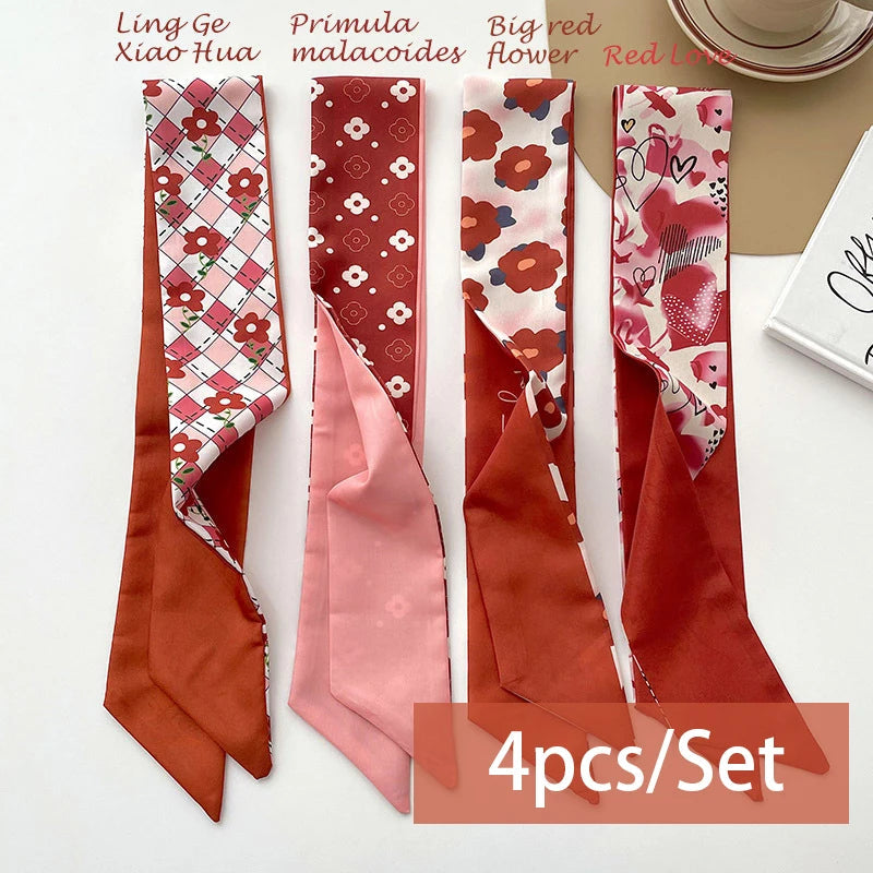 2-6pcs/set Series Silk Satin Scarf Women Cloth Hair Bands Headdress Accessories Lady Scarves Ribbon Neck Ties for Bag Handle Quick Pick Grocers