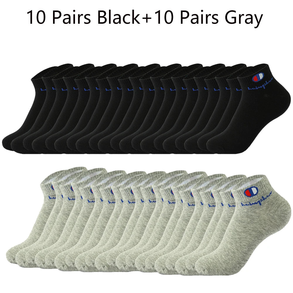 5/10/20 Pairs Men Ankle Socks Cotton Brand Classic Fashion Black White Socks Breathable Mesh Athletic Sports Socks for Summer Quick Pick Grocers