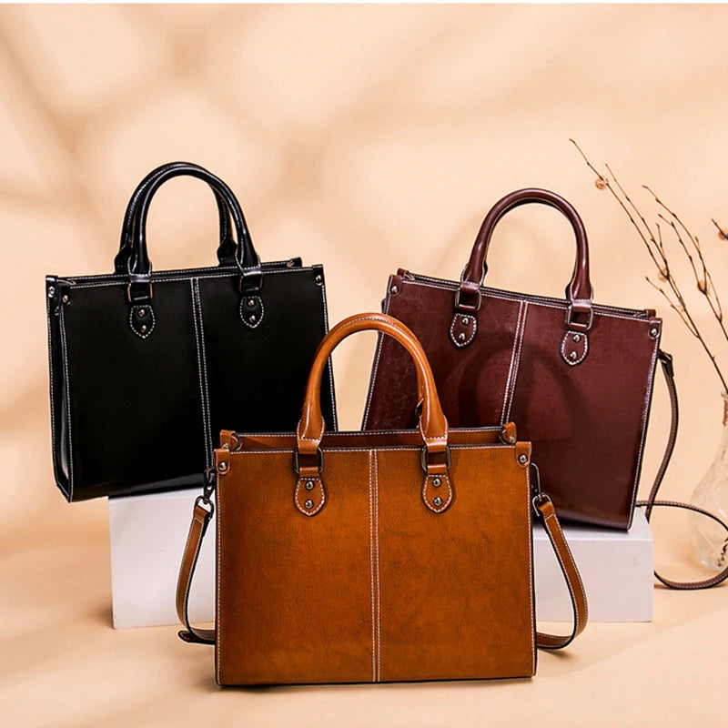 Women Handbag Cross body Shoulder Tote Bag Genuine Leather Shopping Fashion Office Female Real Cowhide Messenger Top Handle Bags Quick Pick Grocers