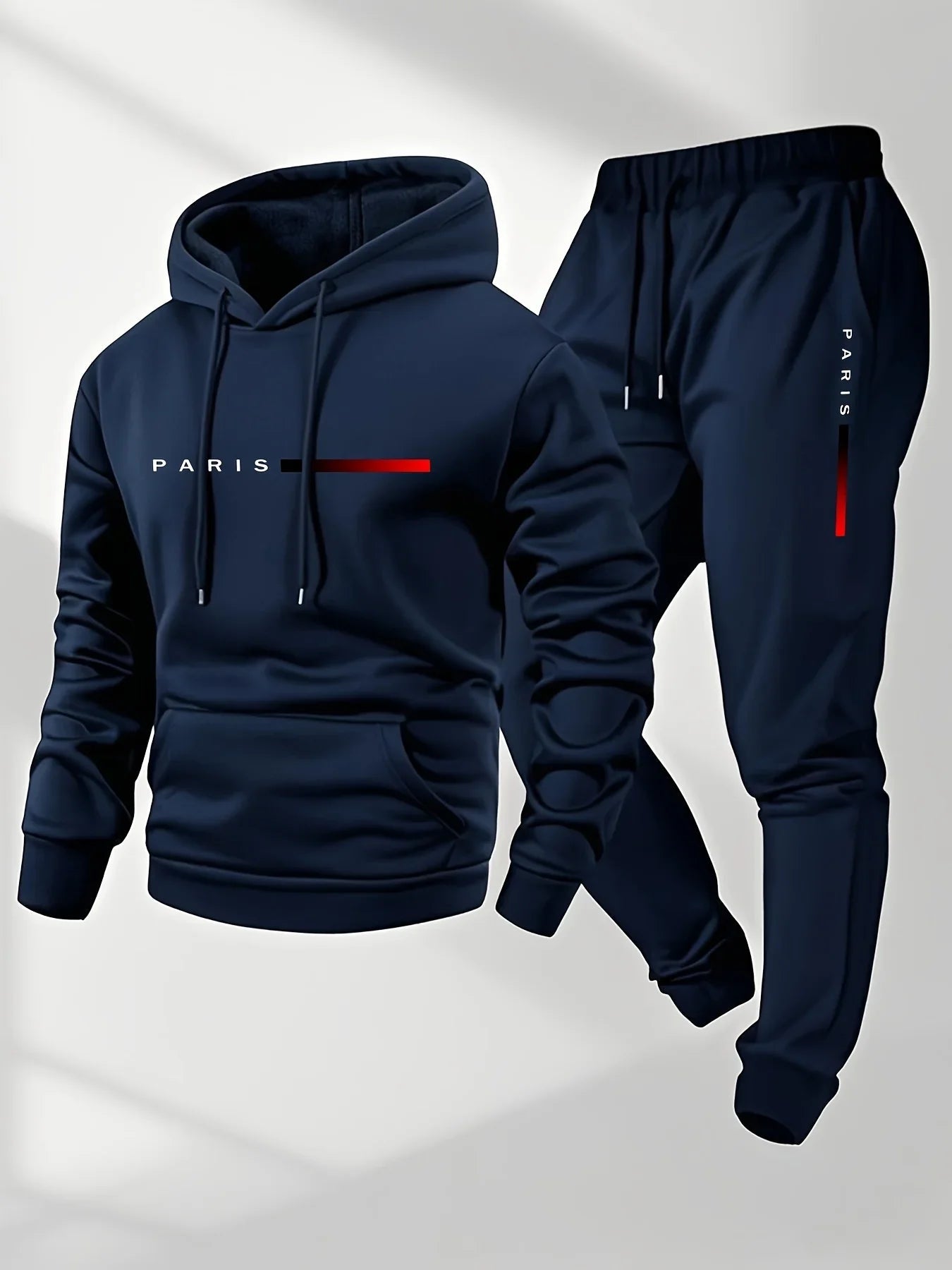 PARIS Letter Print Sweatshirt Suit Men's Fleece Hoodie Pants Set Spring Autumn Winter Warm Casual Sports Pullover Trousers Sets Quick Pick Grocers