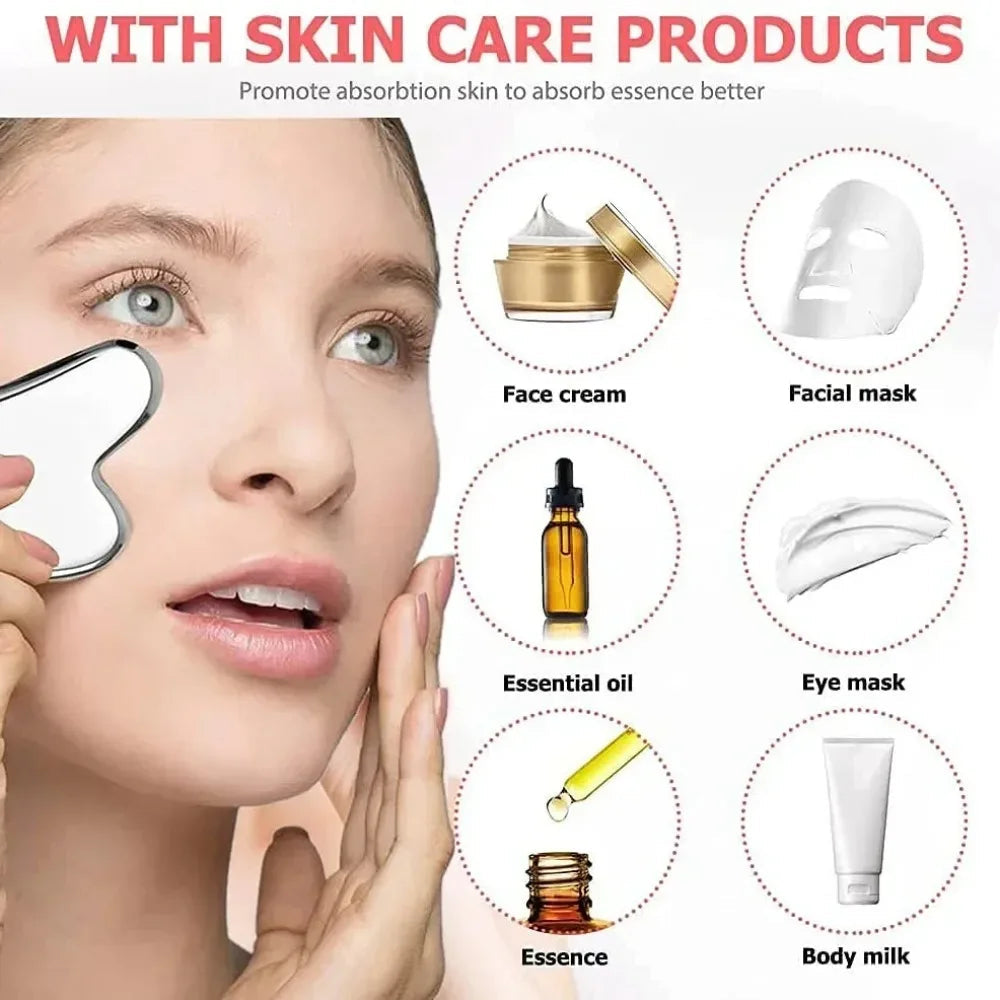 1/3PCS Ice Face Roller Stainless Steel Gua Sha Board Set Facial Massager Face Massage Roller Face Lifting Beauty Skin Care Tools Quick Pick Grocers