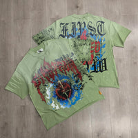 Streetwear Vintage Washed Diamond Cropped Tee for Men Crew Neck Short Sleeve Loose Cotton Rhineston Tshirts Oversized Quick Pick Grocers