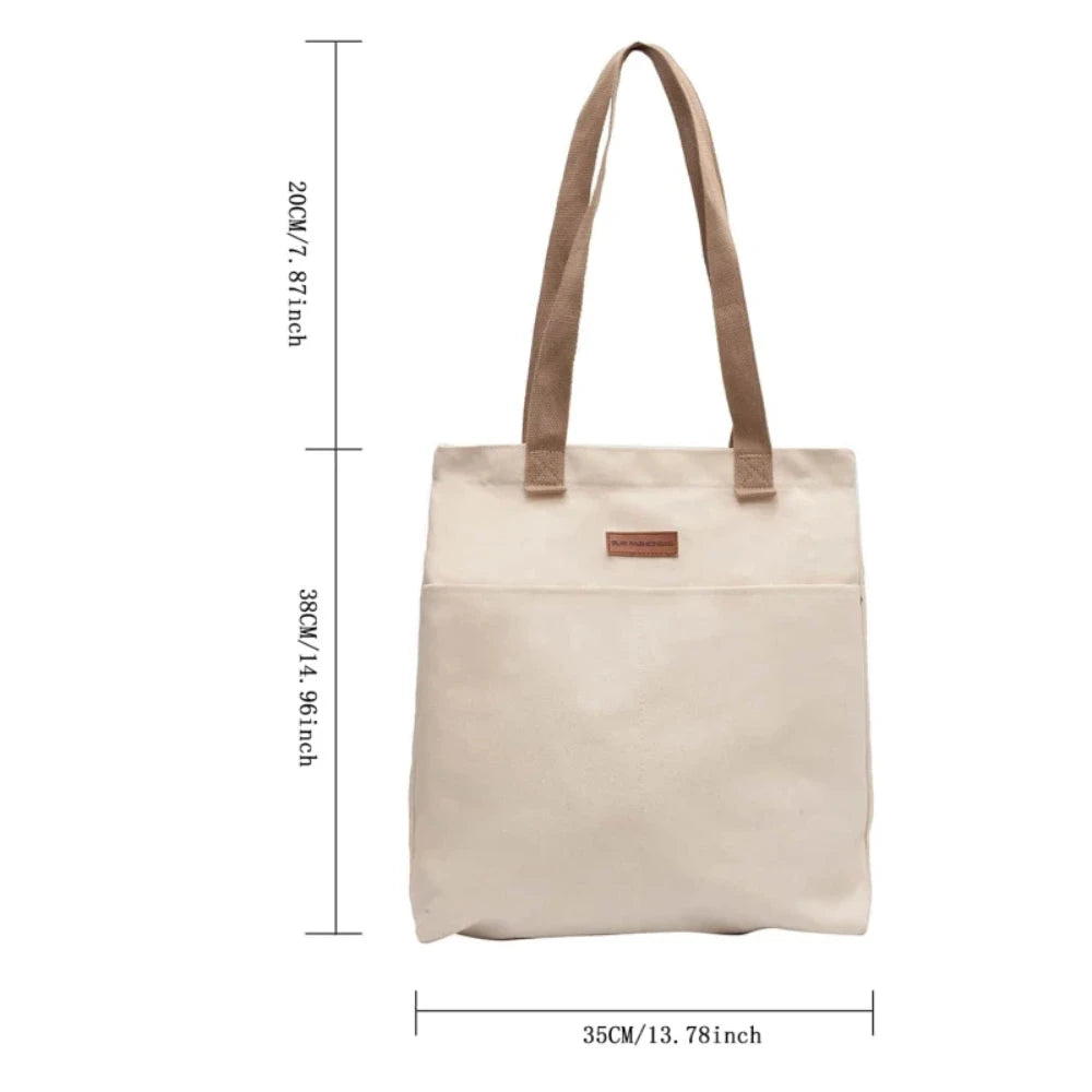 1Pc Women's Tote Bag Canvas Sewing Thread Large Capacity Advanced Sense Handbag Convenient Practical Female's Commuter Bag Econic Blanks