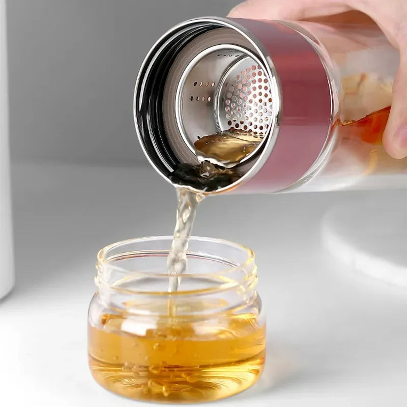 420ML Tea Water Bottle High Borosilicate Glass Double Layer Tea Water Cup Infuser Tumbler Drinkware Water Bottle With Tea Filter Econic Blanks