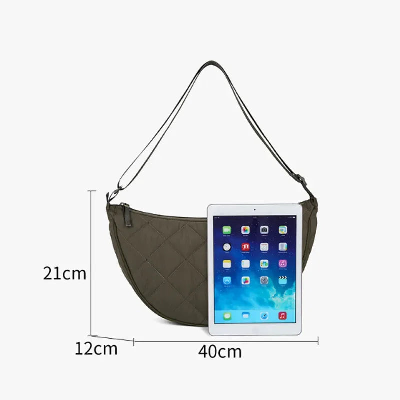 Waist Half Moon Belt Bag Solid Color Crossbody Bag Large Capacity Shoulder Bags Portable Nylon Plaid Travel Bags for Commuting Quick Pick Grocers