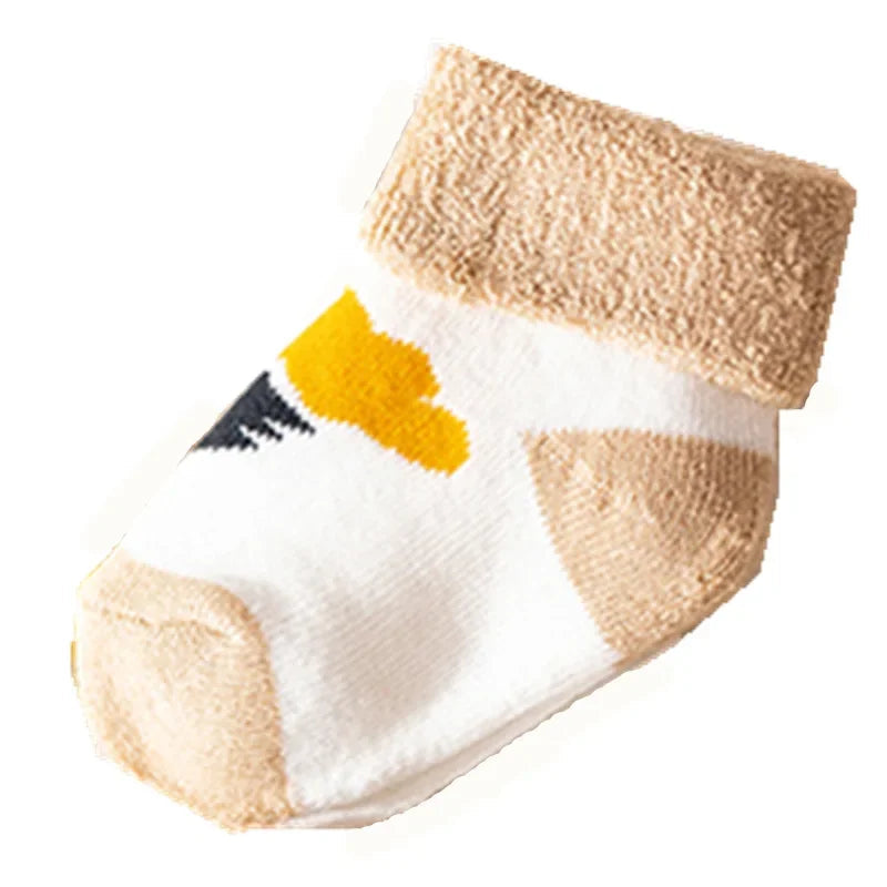 5 Pairs Autumn Winter Warm Strip Baby Sock Cute Cartoon Dot Thick Infant Floor Sock Soft Star Pattern Newborn Toddler Sock Purest Peak