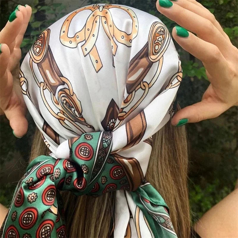 Satin Square Scarf Women Muslim Hijab Elegant 2025 Print Silk Neckerchief Shawl Wraps Headband Handle Hair Accessories Bandana Econic Blanks