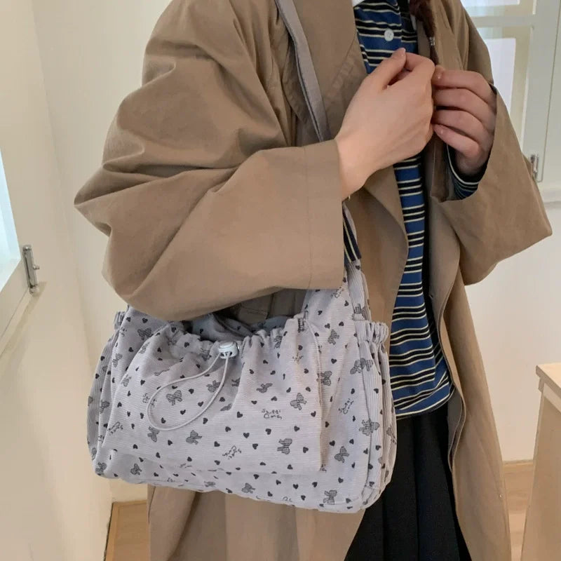 Korean Nylon Shoulder Bags Fashion Simple Plaid Zipper Tote Drawstring Pleated Cloud Bags New Commuter Crossbody Shoulder Bag Quick Pick Grocers