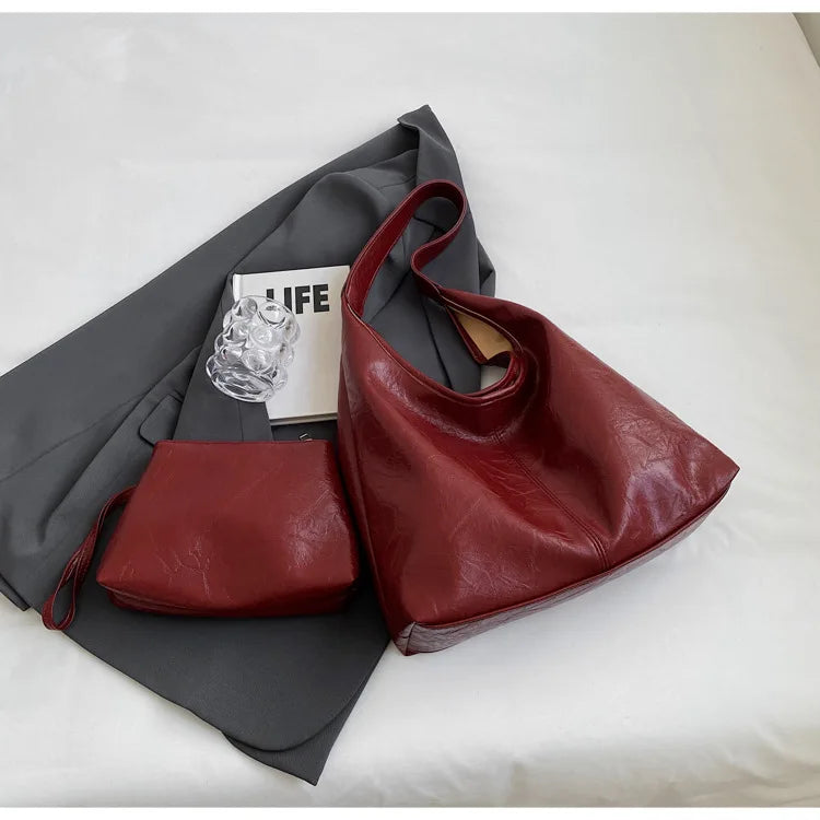 Autumn and Winter Vintage Women's Bag Large Capacity Suede Shoulder Bag Solid Color Simple Casual Commuter Bag Retro Handbags Quick Pick Grocers