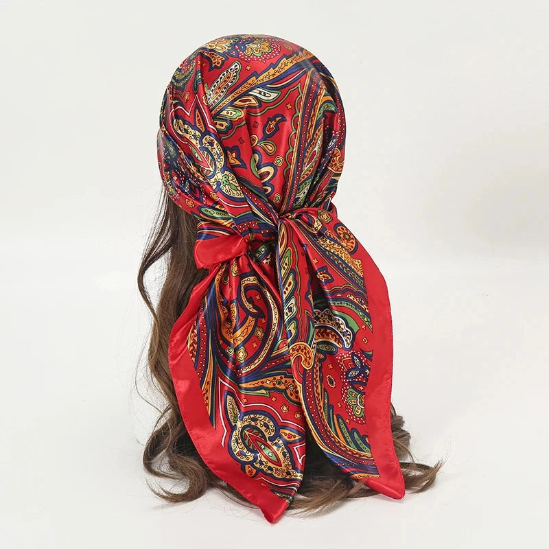 Satin Square Scarf Women Muslim Hijab Elegant 2025 Print Silk Neckerchief Shawl Wraps Headband Handle Hair Accessories Bandana Econic Blanks