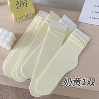INS Women Girls Summer Thin Long Socks Ice Velvet Soft Breathable Pile of Socks Solid Black White Beige Harajuku High Tube Socks Quick Pick Grocers