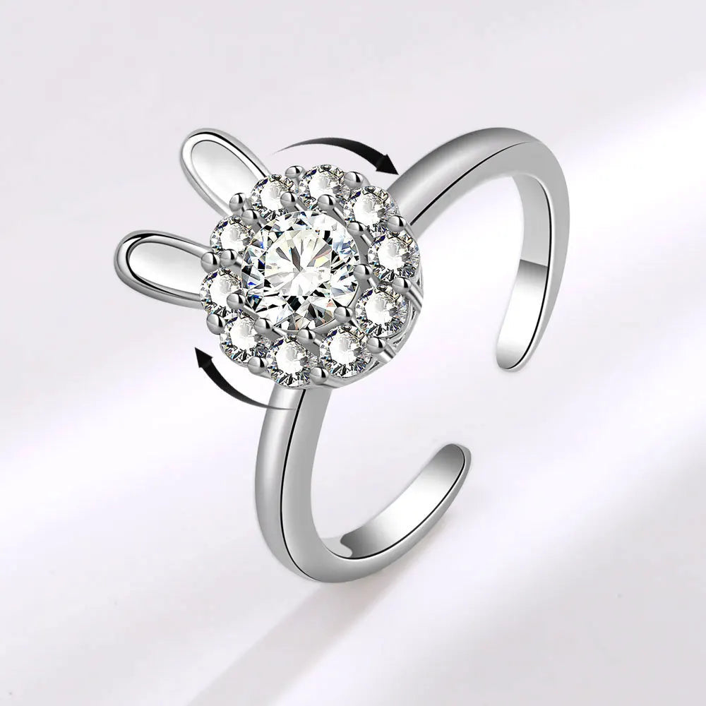 VENTFILLE 925 Sterling Silver Sunflower Diamond Zircon Rotatable Ring For Women Gift Relieve Stress Ring Jewelry Wholesale Quick Pick Grocers