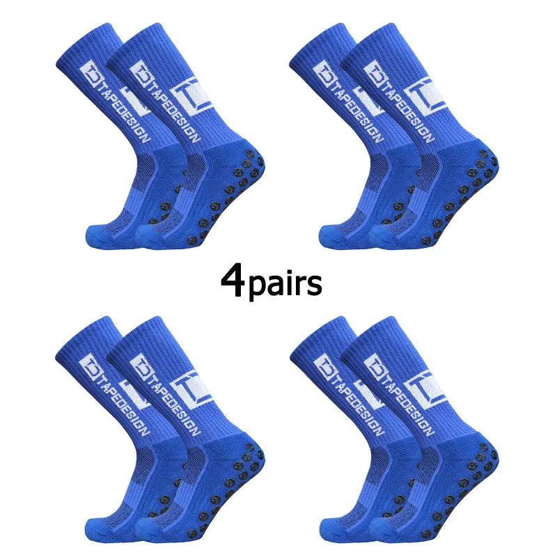 4Pairs/Lot 2024 New ANTI SLIP Tapedesign Football Socks Mid Calf Non-Slip Soccer Sport Cycling Sports Mens Sock EU38-45 Quick Pick Grocers