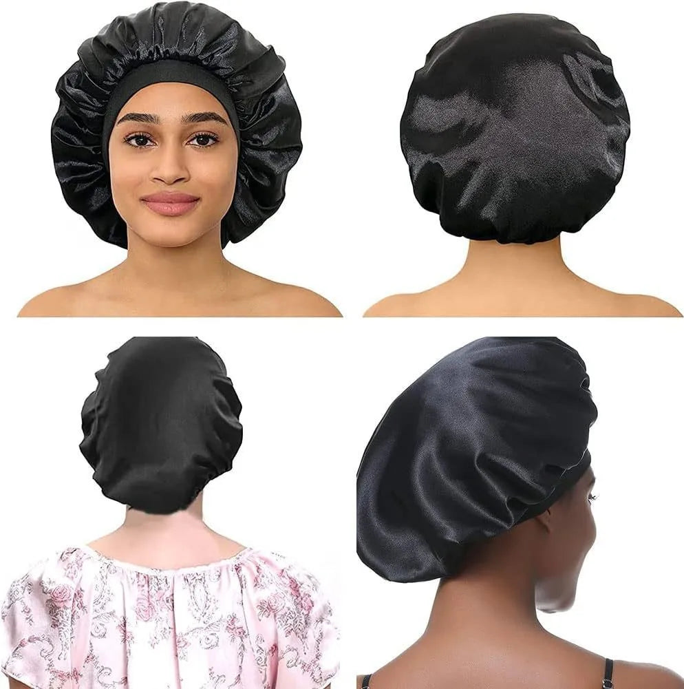 Women Satin Bonnet Hair Bonnet for Sleeping Hair Care Silk Bonnets Solid Wide-brimmed Sleeping Hat with Elastic Soft Band Econic Blanks