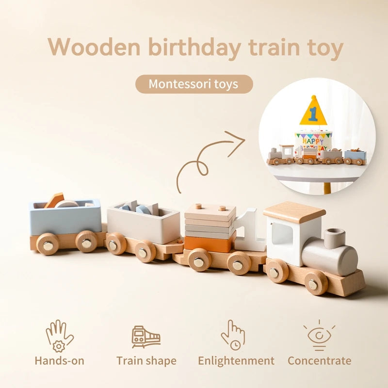 Wooden Train Birthday Toy  Montessori Toys Baby Educational Toys  Wooden Trolley  Baby Learning Toys  Number Of Wood Baby's Toys Purest Peak