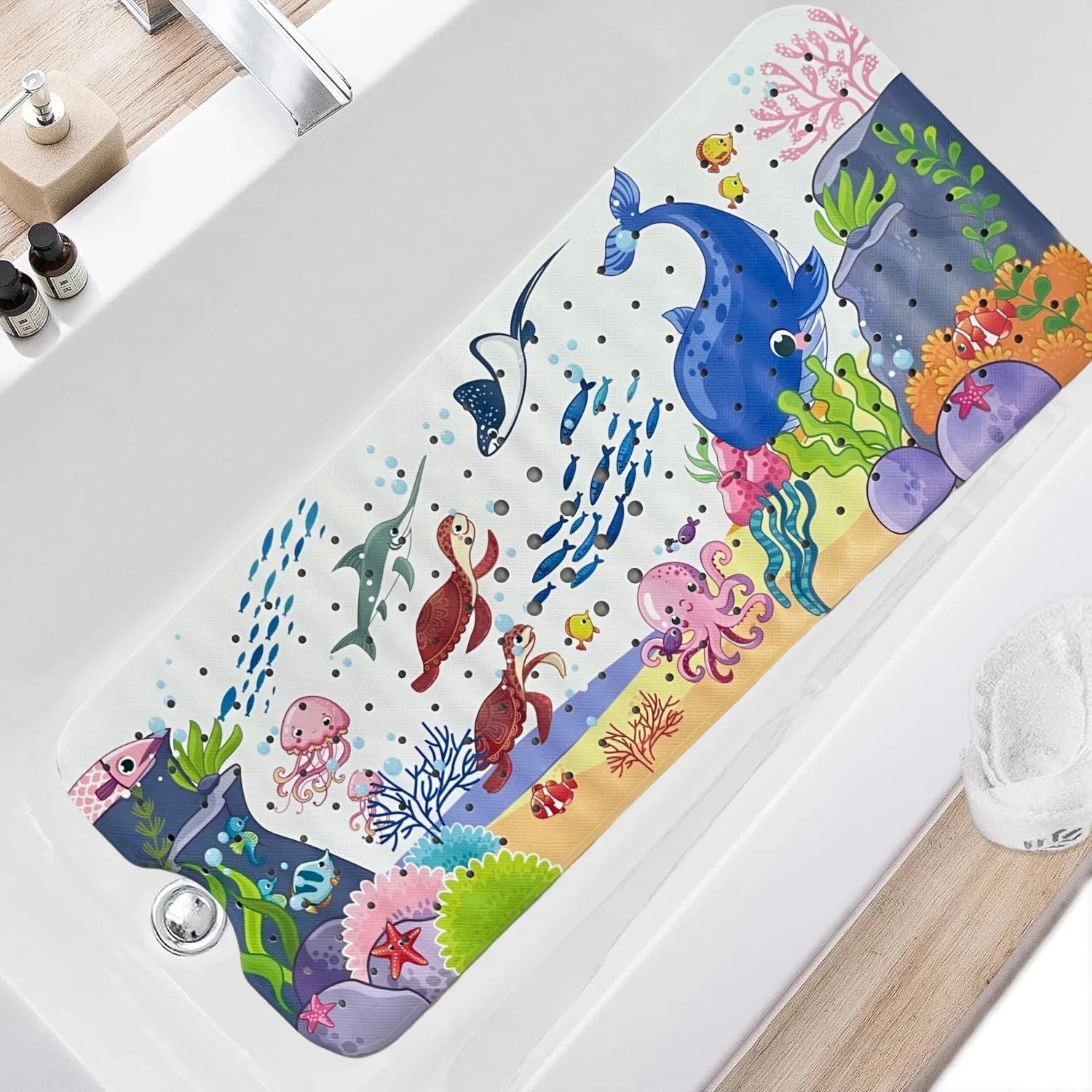 1pc Cartoon Extra Long Bathtub Mat 40x100cm Non Slip Bath Mat for Bathroom Tubs Shower Mats with Suction Cups & Drain Holes Quick Pick Grocers