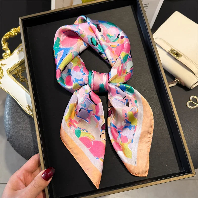 Bohemian Style Print Luxury Brand Silk Square Scarf Women Satin Shawls Neckerchief Wrap Scarves Bandana Hair Hjiab Floral Quick Pick Grocers