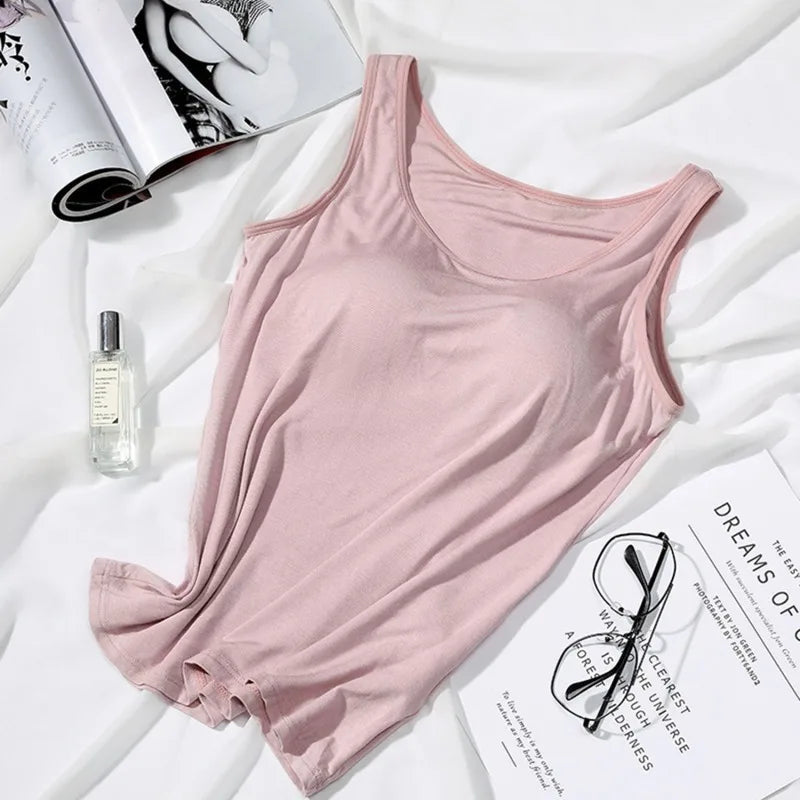 Women's Vest Tops With Built In Padded Bra Vest Slim Fit Tank Tops Sexy Shirts Feminino Casual Underlay Slimming Lingerie Top Quick Pick Grocers