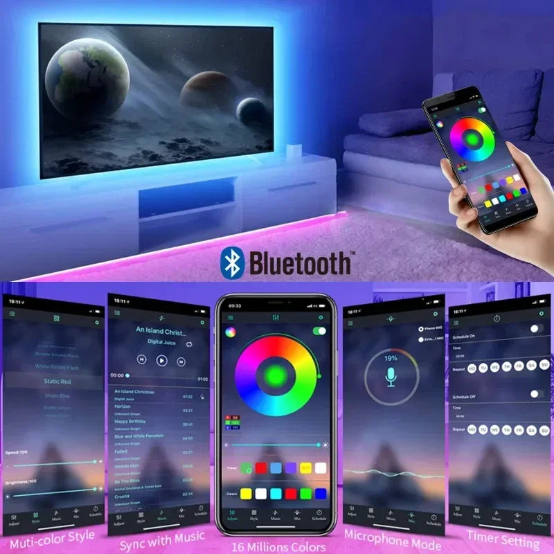 RGB LED Strip Light SMD 5050 USB Remote&APP Control Bluetooth Flexible Tape Diode Ribbon for TV Backdrop Living Room Bedroom Econic Blanks