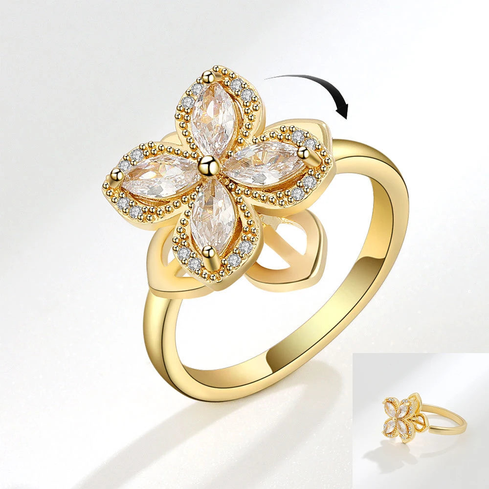 VENTFILLE 925 Sterling Silver Sunflower Diamond Zircon Rotatable Ring For Women Gift Relieve Stress Ring Jewelry Wholesale Quick Pick Grocers
