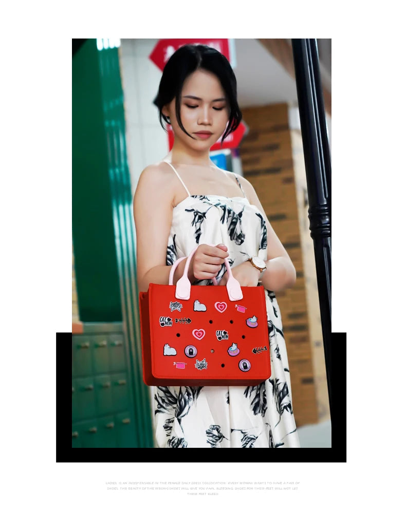EVA Large Leather Shoulder Bag Handbag Tote Bag Storage for Women Casual Waterproof Beach Bag Hole Fit Charm Fashion Storage Bag Quick Pick Grocers
