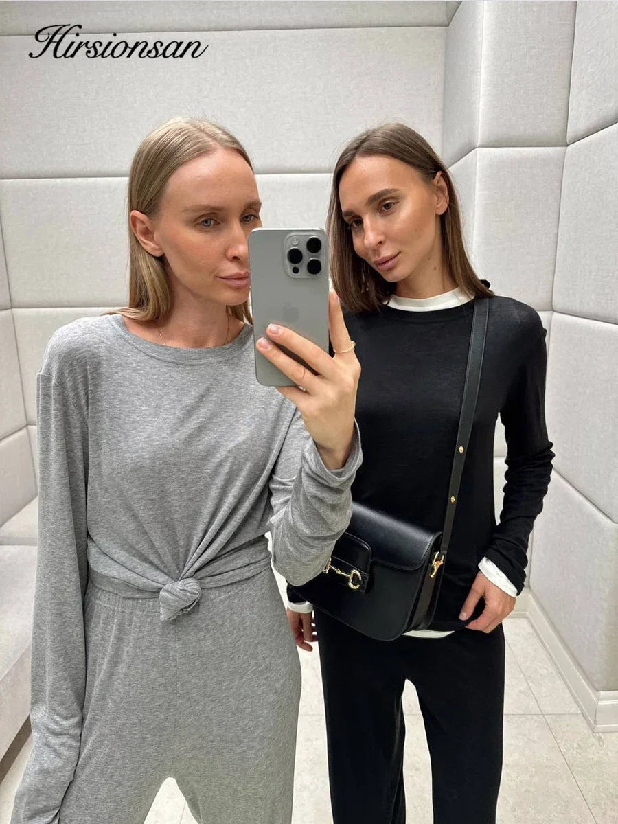 Hirsionsan Modal Soft Loose Sets Women 2026 Casual Two Pieces Long Sleeve T Shirts and High Waist Dresses Outfits Tracksuit Quick Pick Grocers