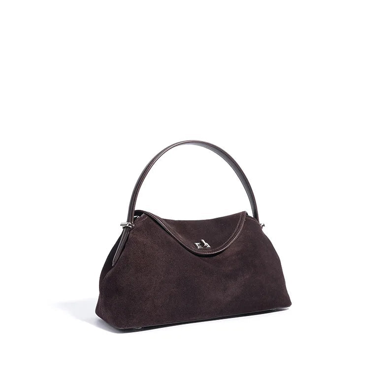 2026 Autumn Winter All-match Bowling Tote All-match Matte Suede Cowhide Leather Women Shoulder Bag Coffee Purple Noble Handbag Quick Pick Grocers