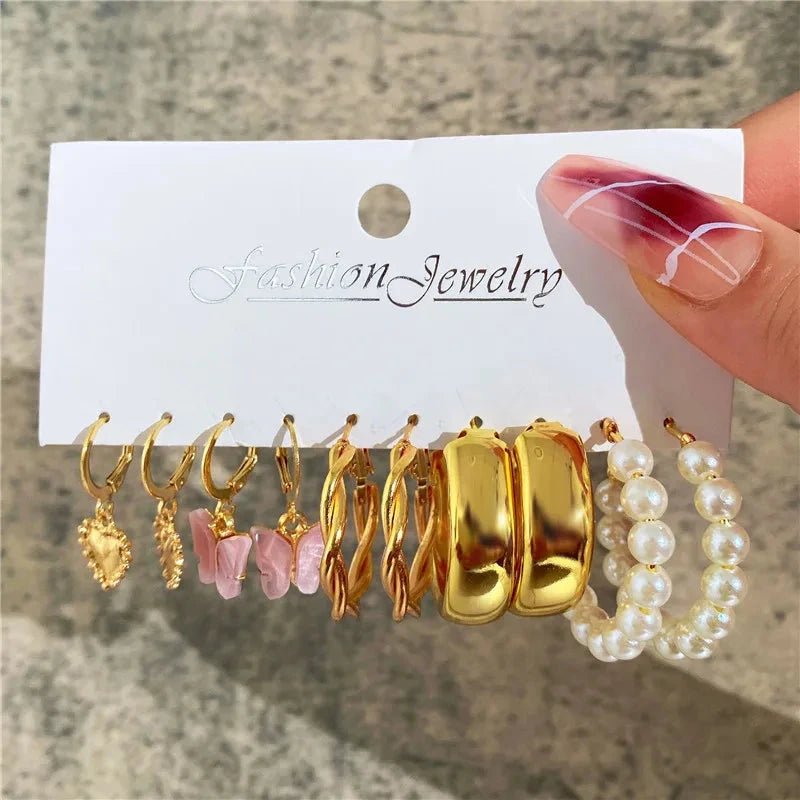 Modyle Gold Color Dangle Earrings Set Butterfly Acrylic Hollow Drop Earrings for Women Heart Hoop Earring Fashion Jewelry Gifts Econic Blanks