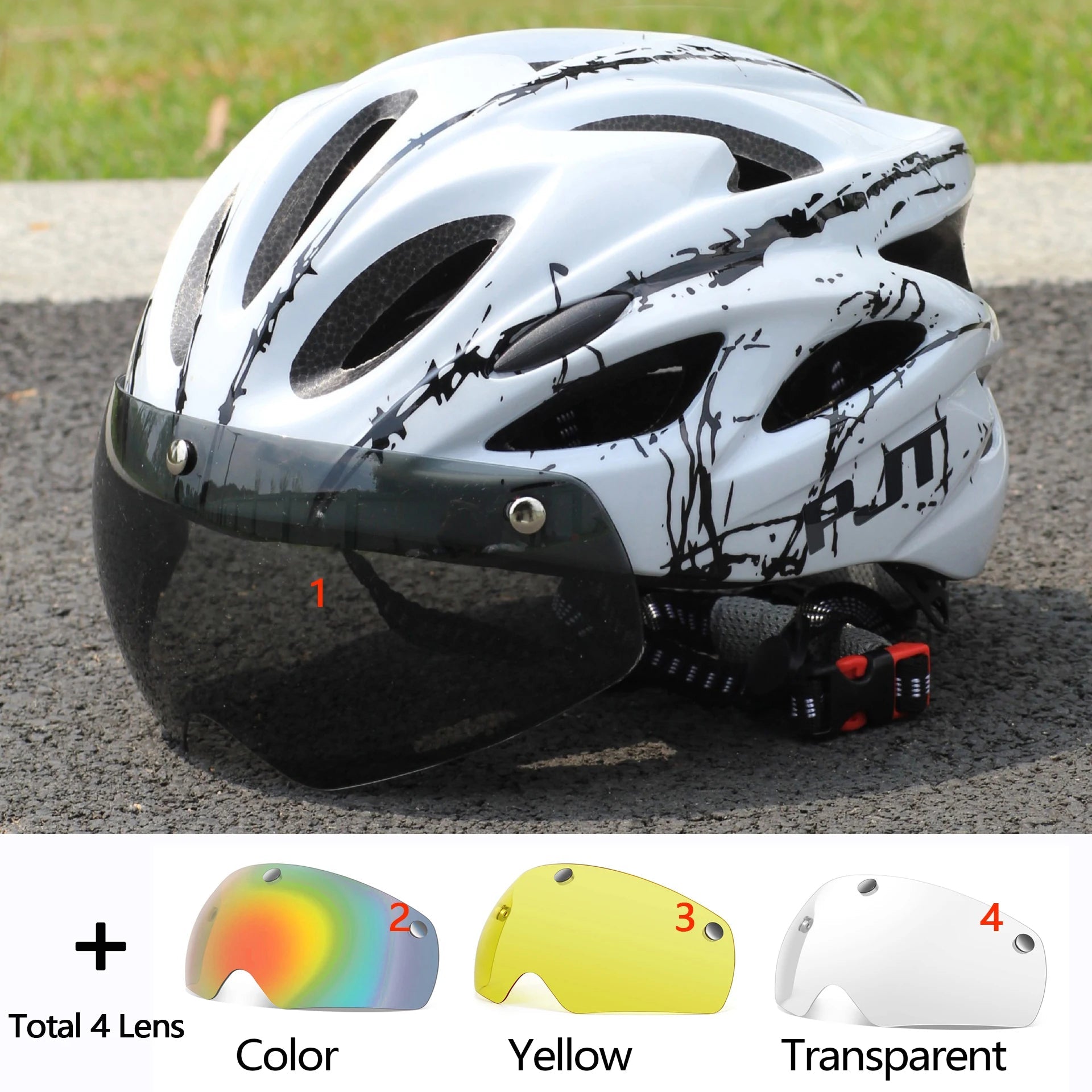 PJT Ultra-Light Magnetic Goggles Bicycle Helmet Lightweight PC Shell & EPS Foam Construction Cycling Helmet MTB Bike Helmet Quick Pick Grocers
