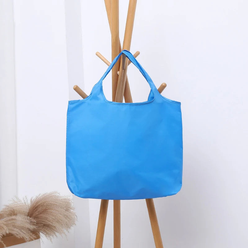 BIG Eco-Friendly Folding Shopping Bag Reusable Portable Shoulder Handbag for Travel Grocery simple solid color grocery bag Quick Pick Grocers