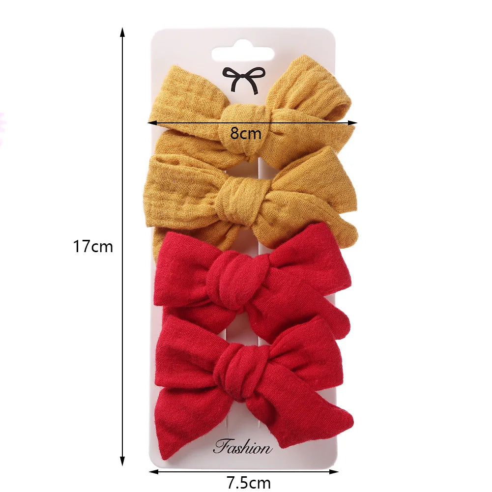 4Pcs/Set Baby Bows Hair Clips Muslin Girls Hairpins Hairclip For Kids Cotton Linen Barrette Flower Print Side Pin  Accessories Purest Peak