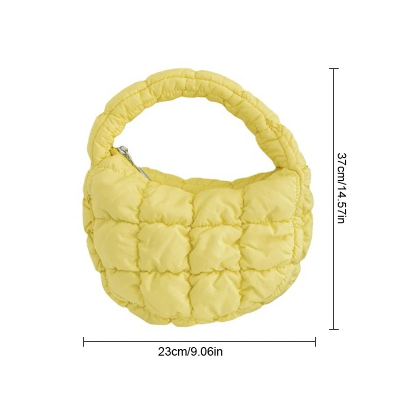 Fashion Mini Puffer Tote Bag Quilted Circle Phone Purse Elegant Purple Soft Nylon Padded Key Pouch Simple Trend Handbag Econic Blanks