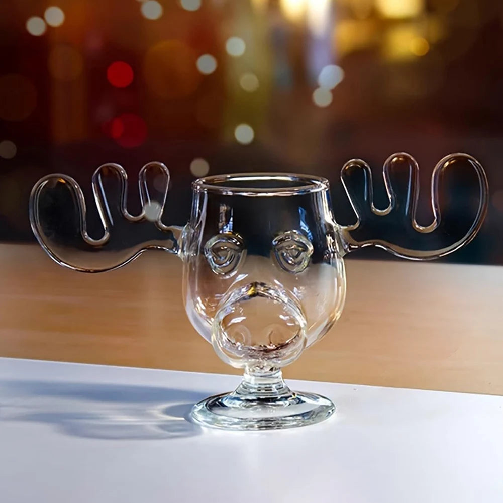 1/2/3PCS Christmas Elk Glass Cup 240ML Juice Milk Moose Mug Christmas Reindeer Head Beer Water Cup Holiday Party Drinkware Gifts Quick Pick Grocers