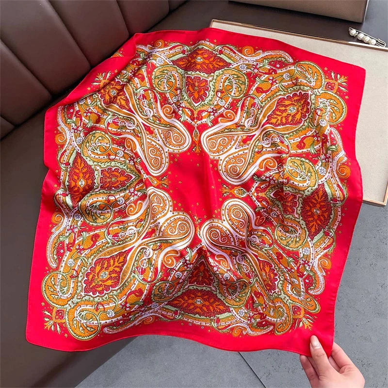 2025 Silk Shawl Print Headscarf Cat Hair Wrap Neckerchief Female Satin Square Scarf For Women Headband Foulard Hijab Bandana Quick Pick Grocers