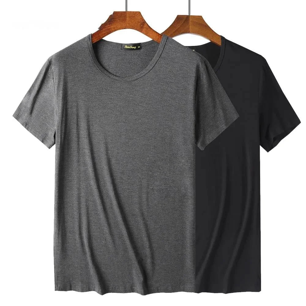 2 Packs Bamboo Fiber Round Neck T-shirts Short Sleeve Classic Tees Sweat-absorbent Gym Man Undershirt Solid Color Tee Black New Quick Pick Grocers