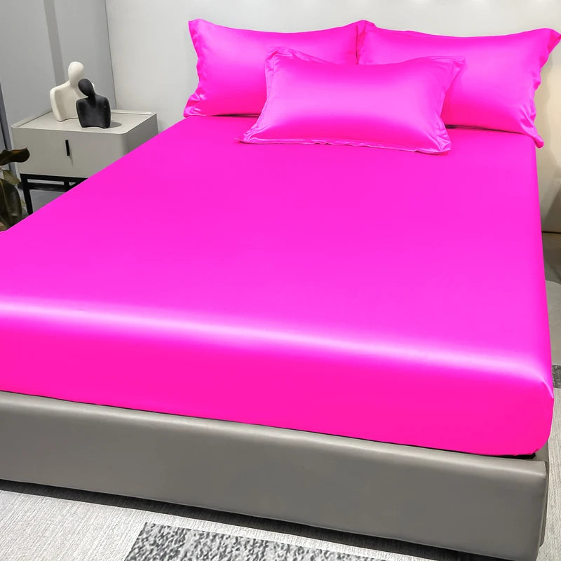 1 Simple Modern Satin Solid Color Fitted Sheet, Solid Color Ice Silk Bedspread For Bedroom, Bedding (Excluding Pillowcases) Quick Pick Grocers