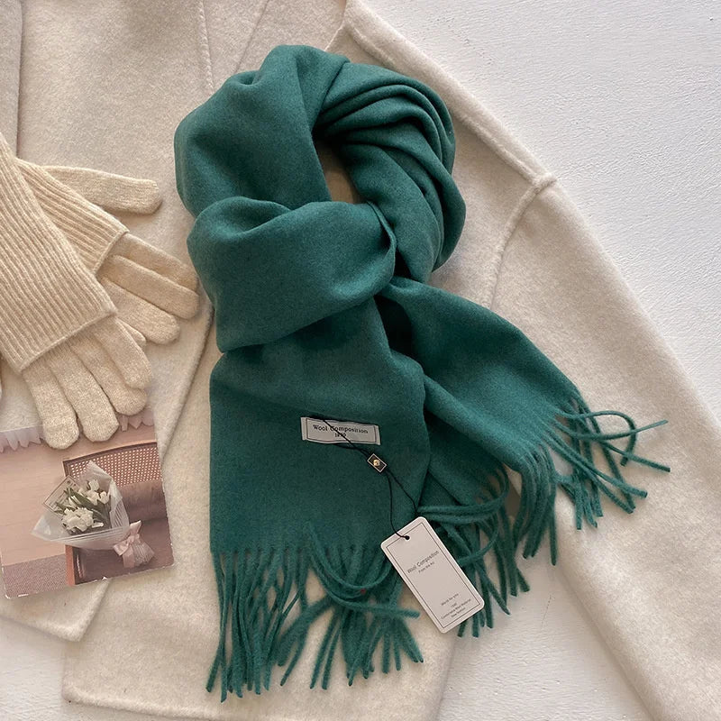 Luxury Winter Wool Scarf Women Cashmere Warm Pashmina Brand Foulard Female Shawls Wraps Thick Soft Bufanda Scarves Stole 2024 Quick Pick Grocers