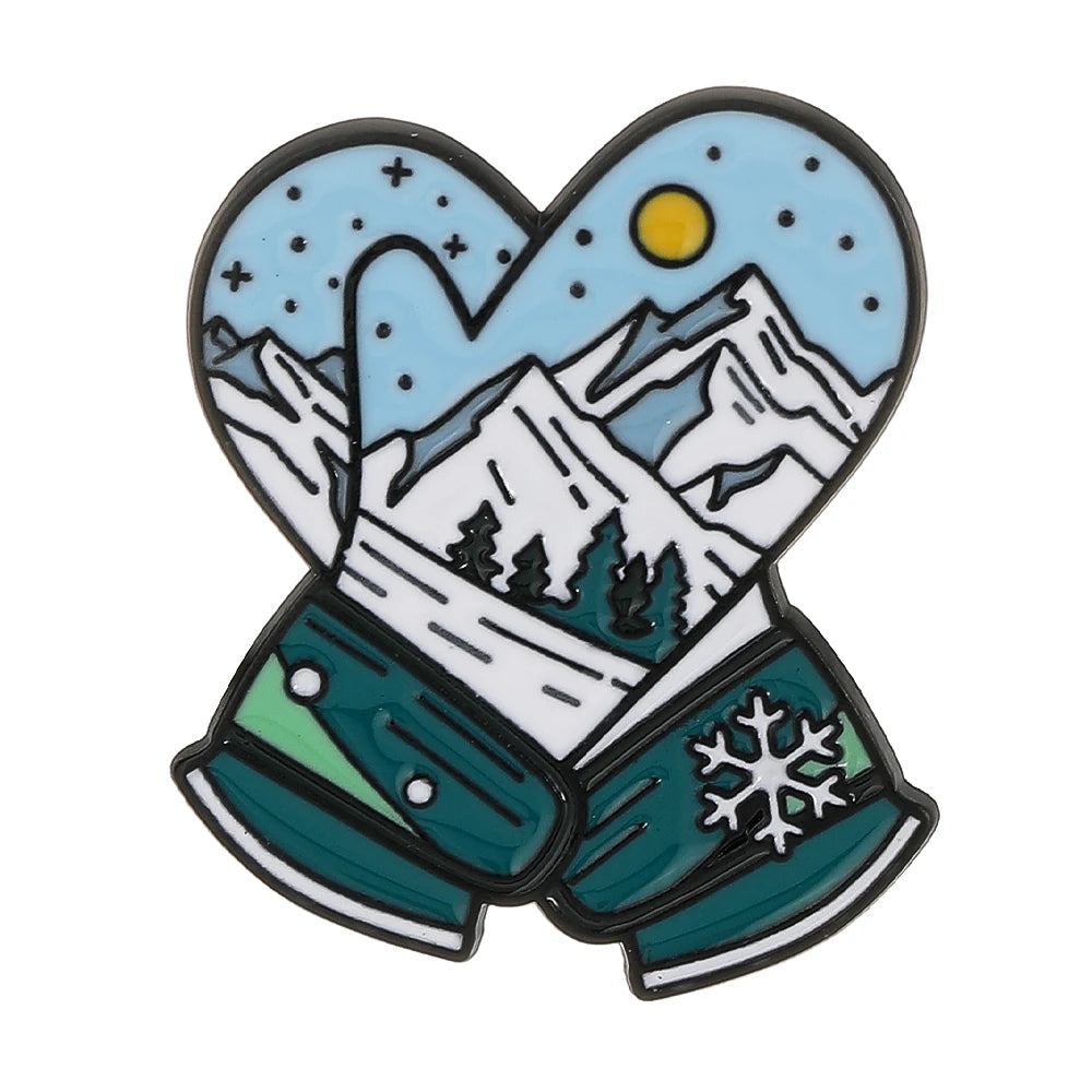 Sports Snow Mountain Pattern Ski Theme Enamel Brooches Skateboard Gloves Helmet Goggles Shaped Pins Winter Badge Jewelry Quick Pick Grocers