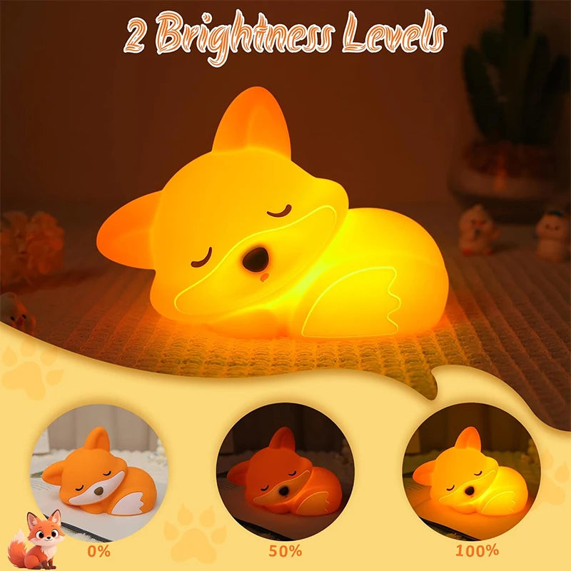 Fox Night Light, Squishy Silicone Lamp Novelty Gifts, Rechargeable Dimmable Timer Bedside Touch Nightlight for Breastfeeding Quick Pick Grocers