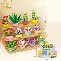 HUIQIBAO MOC Flower Succulent Potted Model Building Block DIY Eternal Bouquet Home Desk Plant Decor Brick Girl Gift Children Toy Quick Pick Grocers