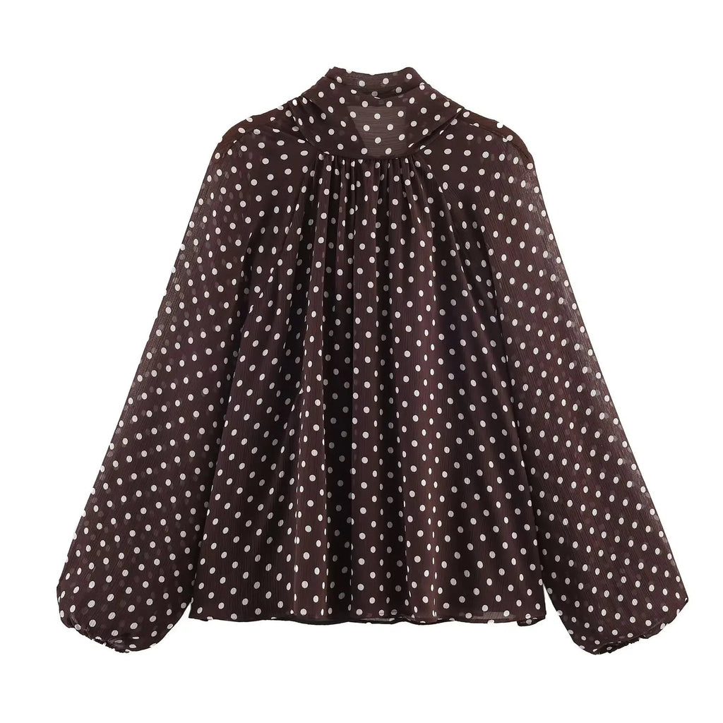 Women Polka Dot Print Blouse Casual High Collar Long Sleeve Lady Top Simple Women's Blouse Female Shirts & Blouses Quick Pick Grocers