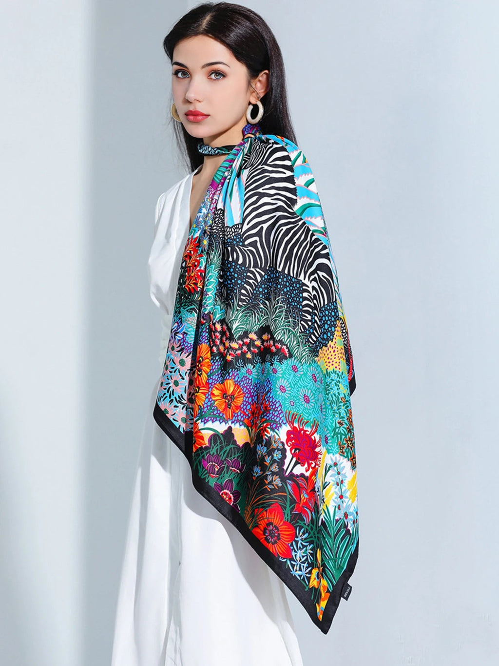 Luxury Brand Square Silk Scarf Women Satin Print Hijab Scarves Muslim Pareo Bandana Female Shawl Wrap Headband Foulard 90*90cm Quick Pick Grocers