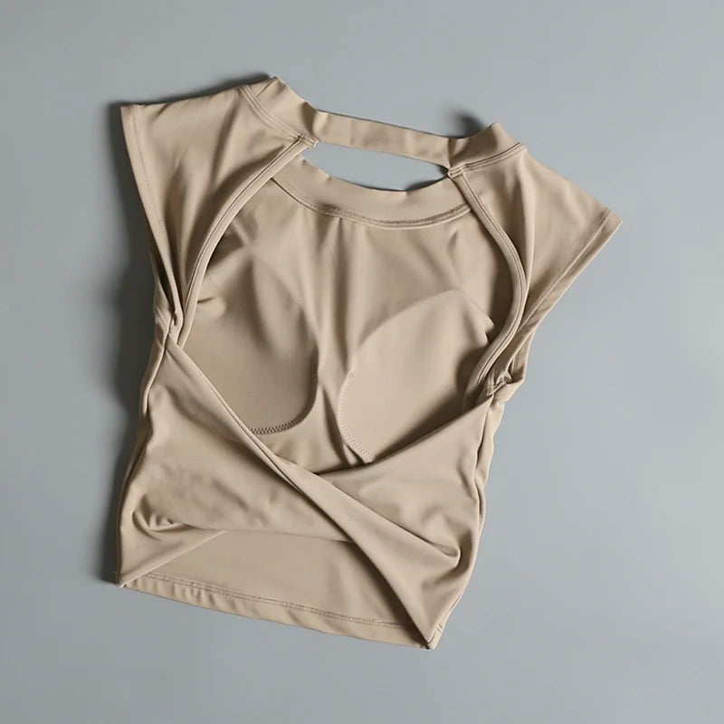 Sexy Short Backless Fixed Chest Pad Sports T-shirt Vest Women's Tight Fitting Quick Drying Slimming Yoga Suit Top Clothing Quick Pick Grocers