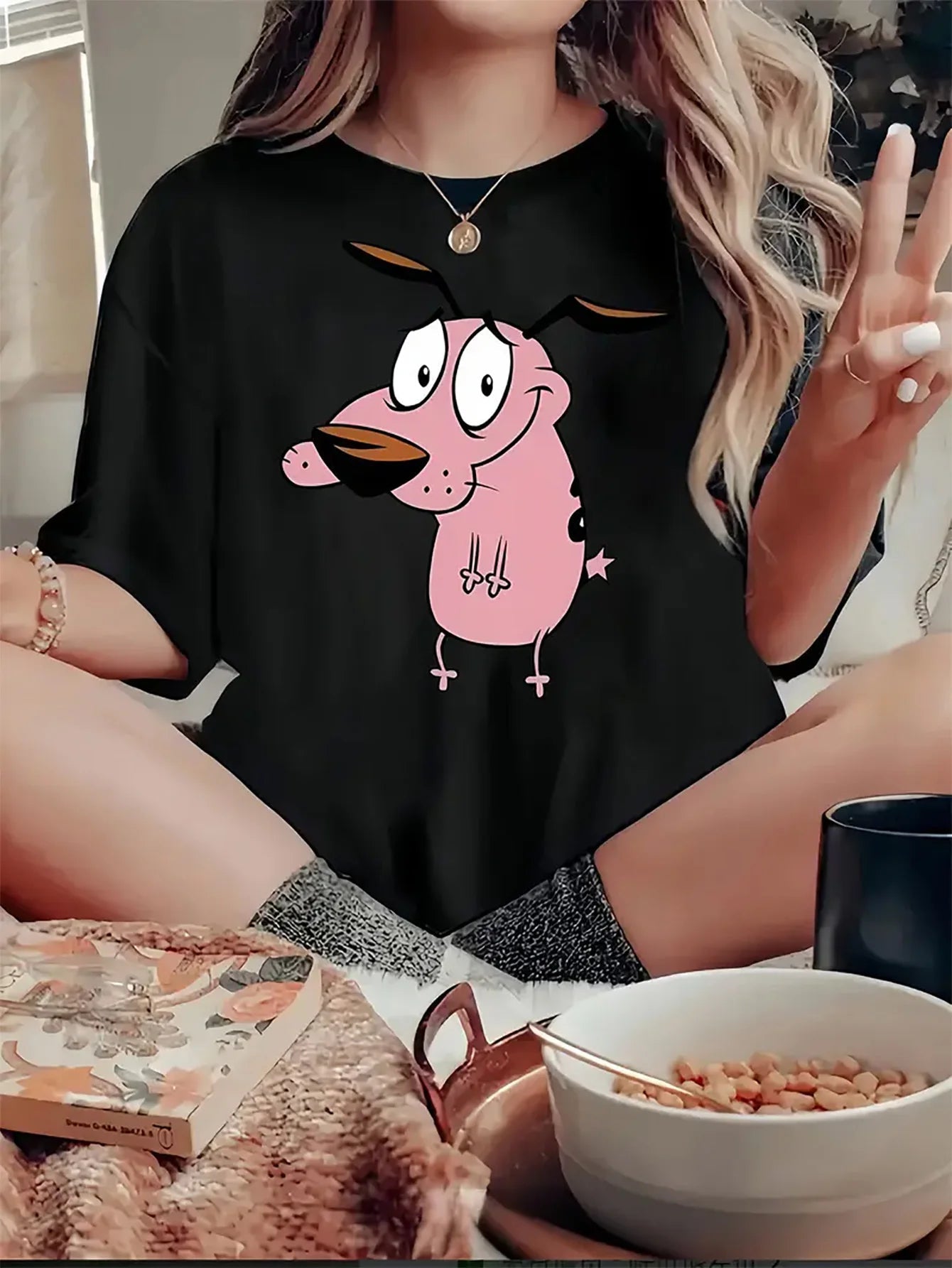Women T-shirt Courage The Cowardly Dog Creative Printed Summer Women's Round Neck Short Sleeve Casual Top Tshirt Clothing Quick Pick Grocers