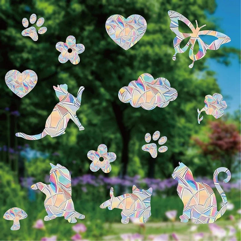 Rainbow Suncatcher Window Stickers PVC Cat Butterfly Prism Glass Wall Sticker Home Kids Bedroom Decoration Self Adhesive Decal Quick Pick Grocers