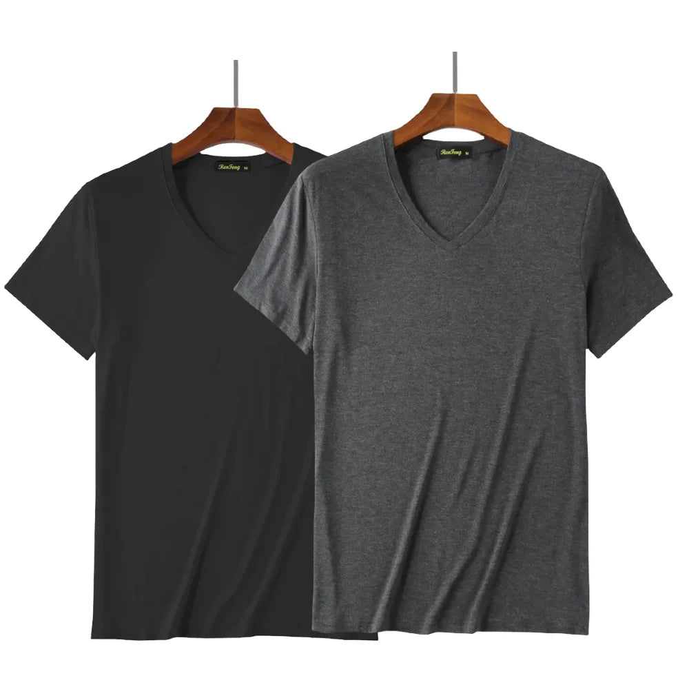 2 Packs Bamboo Fiber Round Neck T-shirts Short Sleeve Classic Tees Sweat-absorbent Gym Man Undershirt Solid Color Tee Black New Quick Pick Grocers