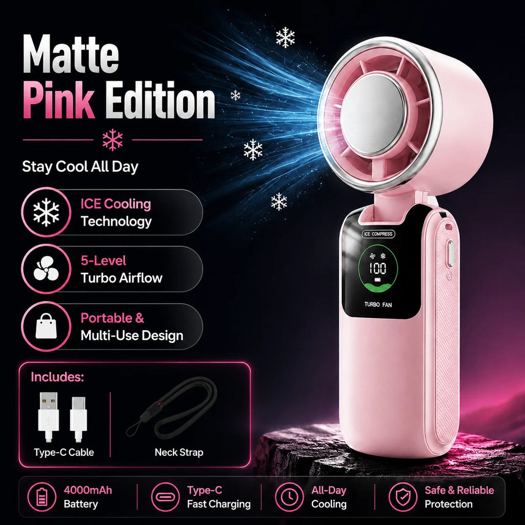 Portable Cooling Fan, 5-Speed Strong Wind Foldable Neck Hanging Fan, 9H Long Battery 4000mAh Mini Air Cooler for Travel & Outdoo Quick Pick Grocers