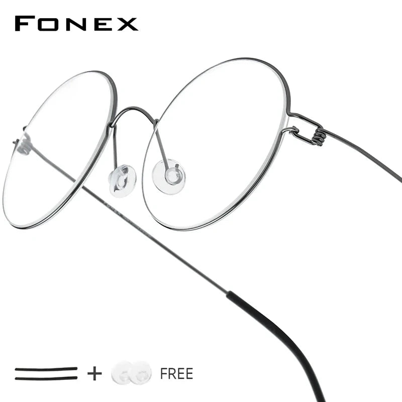 FONEX Screwless Eyeglasses Frame Men Women Round Morten Denmark Korean Glasses Frame Titanium Alloy Eyewear 98607 Econic Blanks